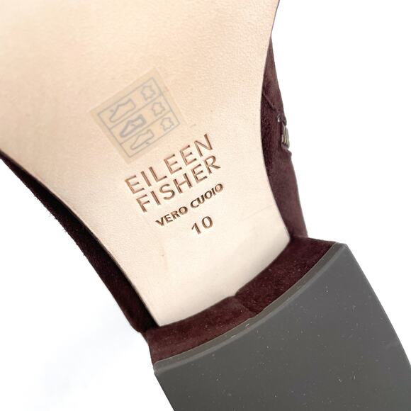 Eileen Fisher Anja Boots Chocolate Brown Suede Block Heel Ankle Sz 10 - Picture 10 of 11